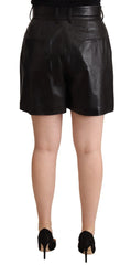 Dolce & Gabbana Black Leather High Waist Bermuda Above Knee Shorts - IT44|L - Bermudas