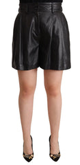Dolce & Gabbana Black Leather High Waist Bermuda Above Knee Shorts - IT44|L - Bermudas