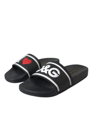 Dolce & Gabbana Black Leather I Love D&G Sandals Slides Shoes - EU36/US5.5 - Sandals