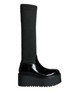 Dolce & Gabbana Black Leather Jersey Knee High Boots Shoes - EU39/US8.5 - Boots