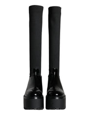 Dolce & Gabbana Black Leather Jersey Knee High Boots Shoes - EU39/US8.5 - Boots