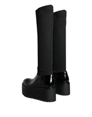 Dolce & Gabbana Black Leather Jersey Knee High Boots Shoes - EU39/US8.5 - Boots