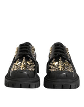 Dolce & Gabbana Black Leather Jeweled Crystals Derby Shoes - EU37/US6.5 - Heels