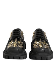Dolce & Gabbana Black Leather Jeweled Crystals Derby Shoes - EU37/US6.5 - Heels