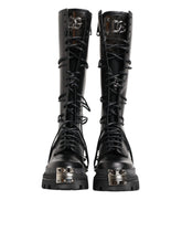 Dolce & Gabbana Black Leather Knee High Combat Boots Shoes - EU44/US11 - Boots