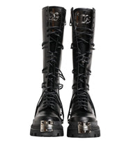 Dolce & Gabbana Black Leather Knee High Combat Boots Shoes - EU44/US11 - Boots