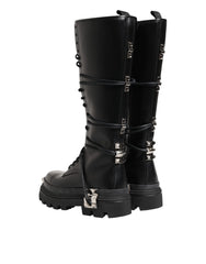 Dolce & Gabbana Black Leather Knee High Combat Boots Shoes - EU44/US11 - Boots