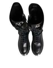 Dolce & Gabbana Black Leather Knee High Combat Boots Shoes - EU44/US11