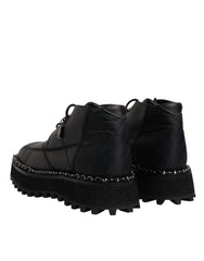 Dolce & Gabbana Black Leather Lace Up Ankle Boots Shoes - EU44/US11
