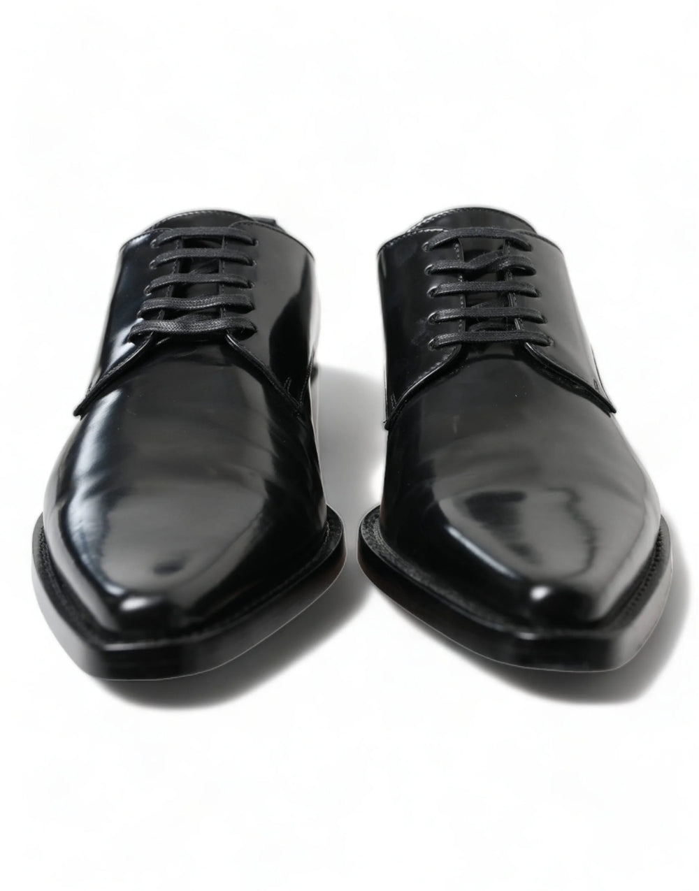 Dolce & Gabbana Black Leather Lace Up Formal Flats Shoes - EU38/US7.5