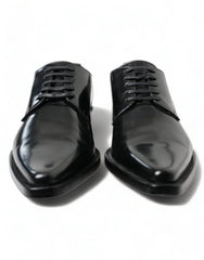 Dolce & Gabbana Black Leather Lace Up Formal Flats Shoes - EU38/US7.5