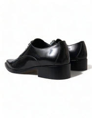 Dolce & Gabbana Black Leather Lace Up Formal Flats Shoes - EU38/US7.5