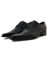 Dolce & Gabbana Black Leather Lace Up Formal Flats Shoes - EU38/US7.5