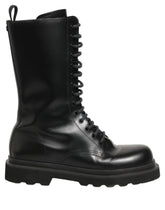 Dolce & Gabbana Zwarte Leer Veter Mannen Combat Boots Schoenen - EU43/US10