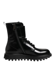 Dolce & Gabbana Black Leather Lace Up Mid Calf Boots Shoes - Boots