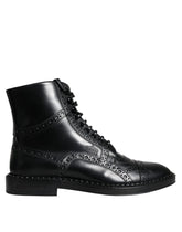 Dolce & Gabbana Black Leather Lace Up Mid Calf Boots Shoes - Boots