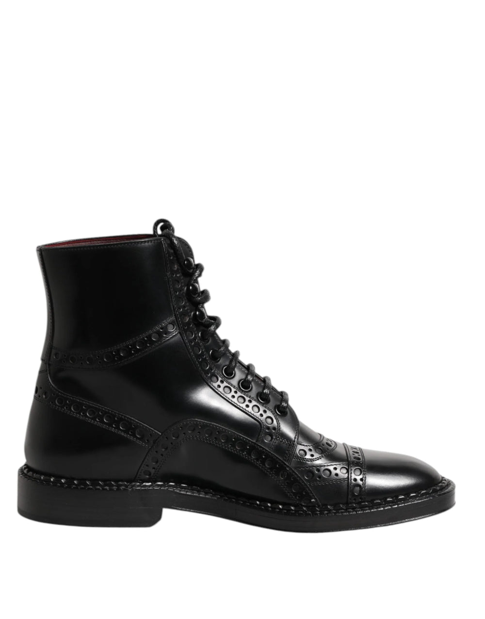 Dolce & Gabbana Black Leather Lace Up Mid Calf Boots Shoes - Boots