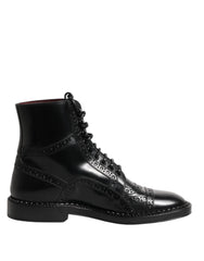 Dolce & Gabbana Black Leather Lace Up Mid Calf Boots Shoes - Boots