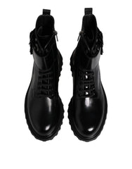 Dolce & Gabbana Black Leather Lace Up Mid Calf Boots Shoes - EU41/US8 - Boots