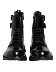 Dolce & Gabbana Black Leather Lace Up Mid Calf Boots Shoes - EU42/US9