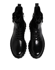 Dolce & Gabbana Black Leather Lace Up Mid Calf Boots Shoes - EU42/US9