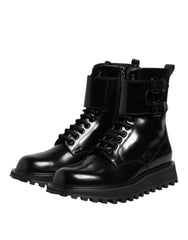 Dolce & Gabbana Black Leather Lace Up Mid Calf Boots Shoes - EU42/US9