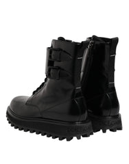 Dolce & Gabbana Black Leather Lace Up Mid Calf Boots Shoes - EU42/US9