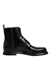 Dolce & Gabbana Black Leather Lace Up Mid Calf Boots Shoes - EU44/US11 - Boots