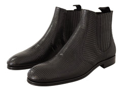 Dolce & Gabbana Black Leather Lizard Skin Ankle Boots - EU40/US7 - Boots