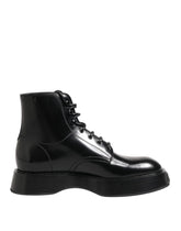 Dolce & Gabbana Black Leather Logo Ankle Boots Lace Up Shoes - EU43/US10