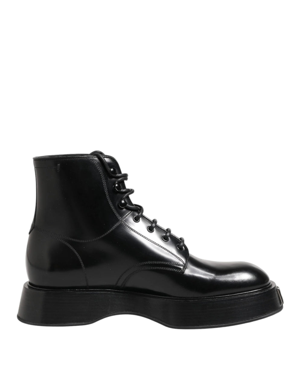 Dolce & Gabbana Black Leather Logo Ankle Boots Lace Up Shoes - EU43/US10 - Boots