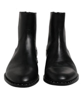 Dolce & Gabbana Black Leather Logo Ankle Boots Studded Shoes - EU44/US11