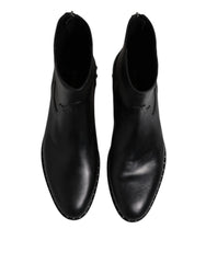 Dolce & Gabbana Black Leather Logo Ankle Boots Studded Shoes - EU44/US11