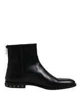 Dolce & Gabbana Black Leather Logo Ankle Boots Studded Shoes - EU44/US11 - Boots