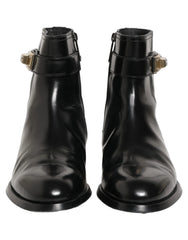 Botas Dolce & Gabbana Negras Botas de Cuero con Hebilla del Logo - Pantorrilla Media - UE41/US8
