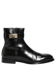 Botas Dolce & Gabbana Negras Botas de Cuero con Hebilla del Logo - Pantorrilla Media - UE41/US8