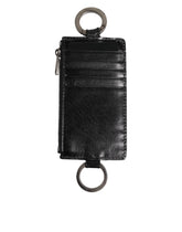 Dolce & Gabbana Black Leather Logo Embossed Lanyard Card Holde Wallet - Card Cases
