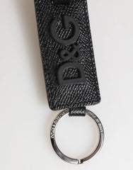 Dolce & Gabbana Black Leather Logo Metal Ring Keychain Holder Keyring - Keychains