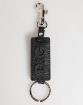 Dolce & Gabbana Black Leather Logo Metal Ring Keychain Holder Keyring - Keychains