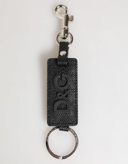Dolce & Gabbana Black Leather Logo Metal Ring Keychain Holder Keyring - Keychains