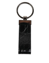 Dolce & Gabbana Black Leather Logo Metal Ring Keychain Holder Men Keyring - Keychains