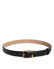 Dolce & Gabbana Black Leather Logo Metal Waist Buckle Belt - 80 cm / 32 Inches - Belts