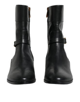 Dolce & Gabbana Black Leather Logo Mid Calf Boots Shoes - EU37.5/US7