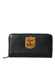 Dolce & Gabbana Black Leather Logo Patch Zip Around Continental Wallet - Wallets