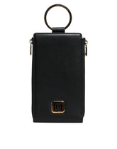 Dolce & Gabbana Black Leather Logo Plaque Neck Strap Card Coin Wallet - Card Cases