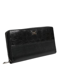Dolce & Gabbana Black Leather Logo Plaque Zip Around Continental Wallet - Wallets