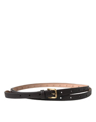Dolce & Gabbana Black Leather Long Skinny Gold Metal Buckle Belt - 150cm - Belts