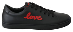 Dolce & Gabbana Black Leather Love Heart Sneakers Womens Shoes - EU35/US4.5 - Sneakers