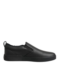 Dolce & Gabbana Black Leather Low Top Slip On Sneakers Shoes - EU44/US11 - Sneakers