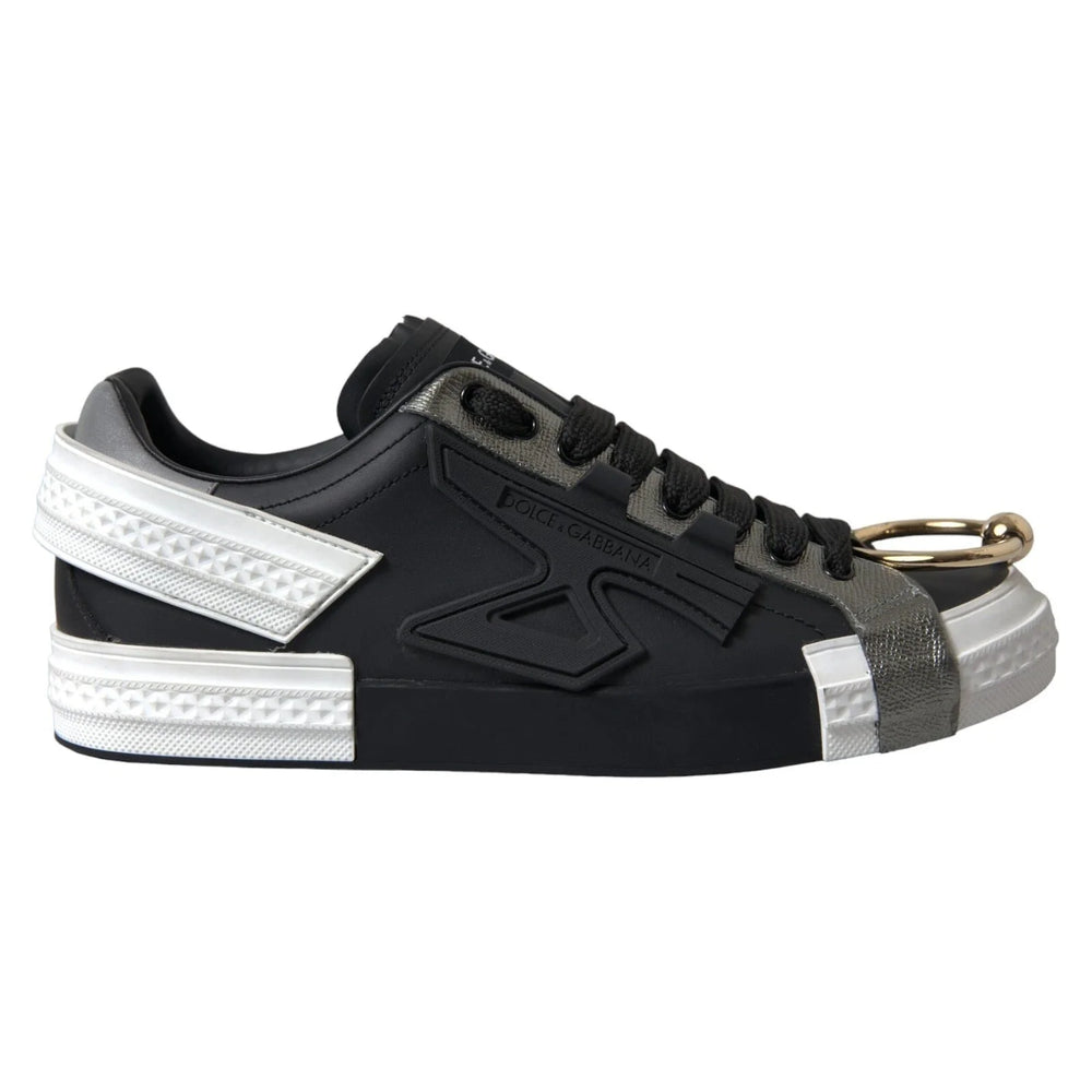 Dolce & Gabbana Black Leather Low Top Sneakers Portofino Shoes - EU44/US11 - Sneakers